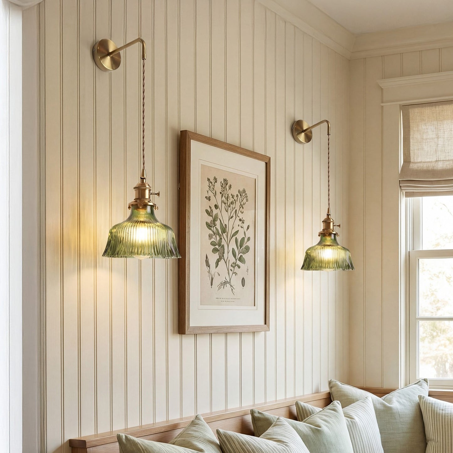 Hermin Antique Flower Ribbed Glass Pendant Light