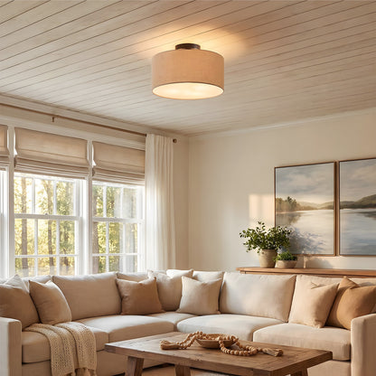 Joram White Linen Drum Ceiling Light