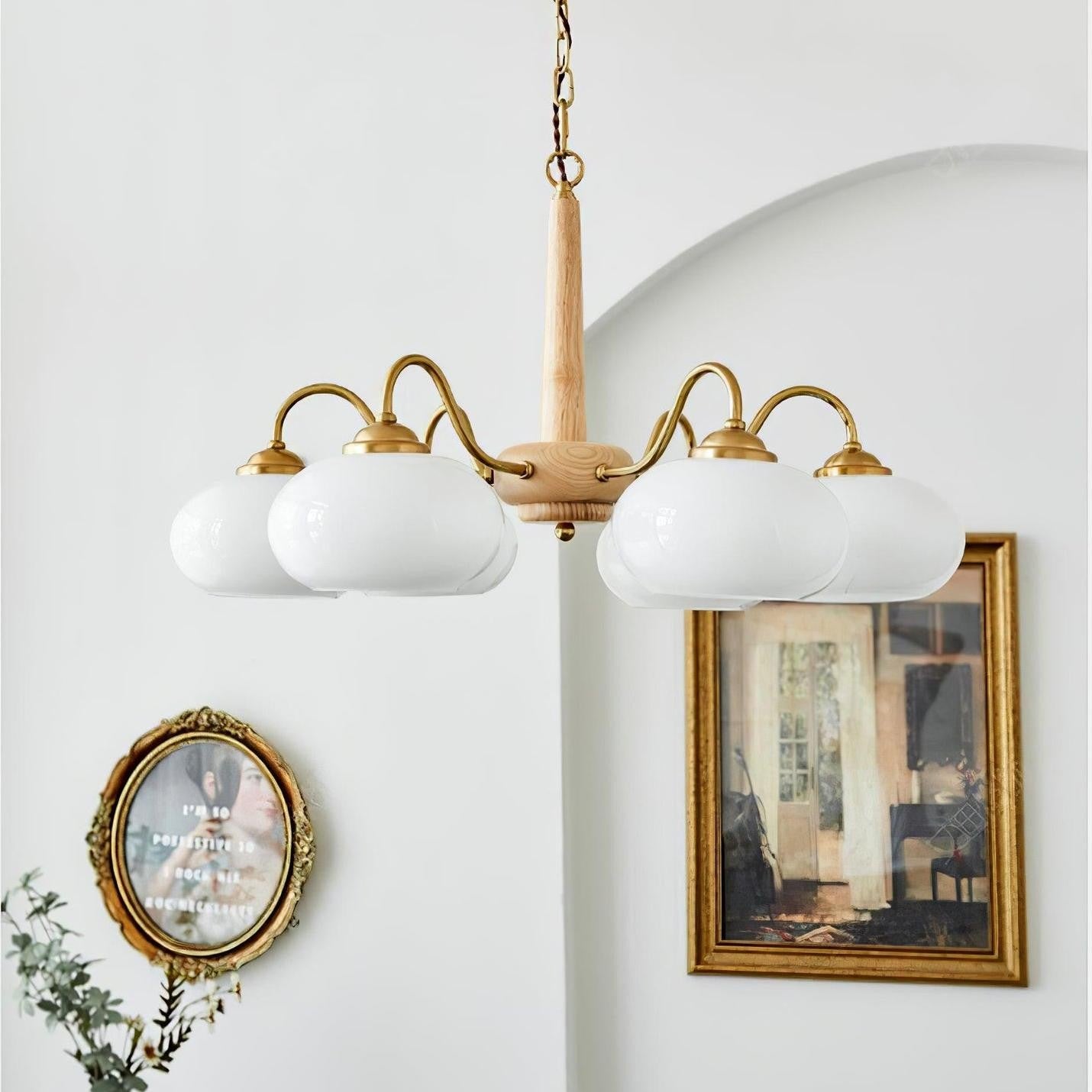 Xyrian Farmhouse Wood White Bauhaus Persimmon Chandelier