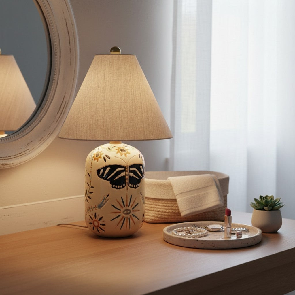 Thalira Vintage Ceramic Linen Table Lamp