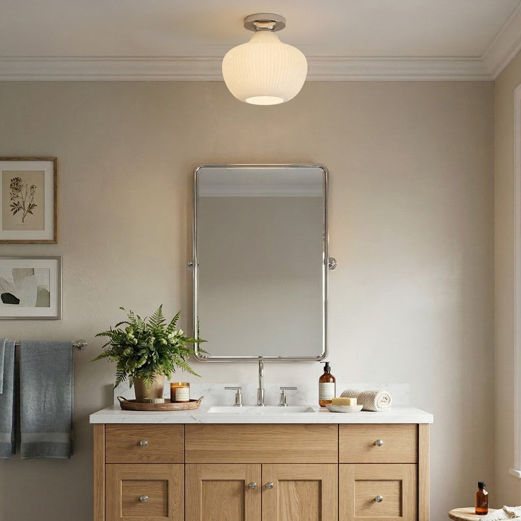 Naiad Rustic Sculptural Ribbed Glass Flush Ceiling Light