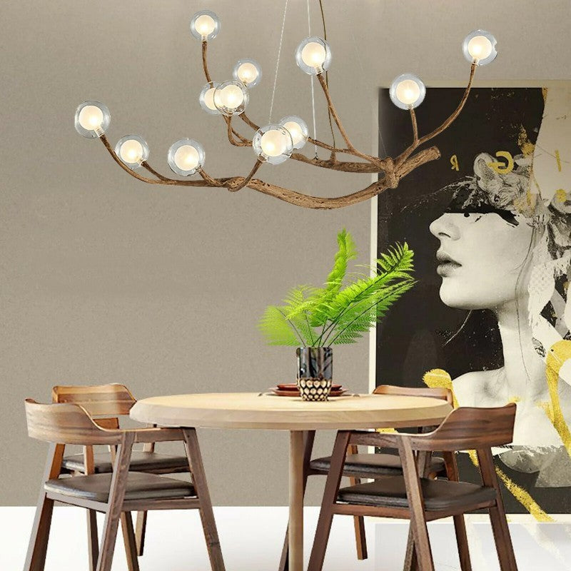 Damian Rustic Tree Branch Chandelier with Bubble Glass Lamp Shades