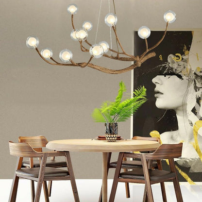 Damian Rustic Tree Branch Chandelier with Bubble Glass Lamp Shades