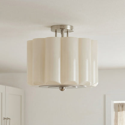 Hanahs Farmhouse Milk Glass Scalloped Shade Ceiling Light