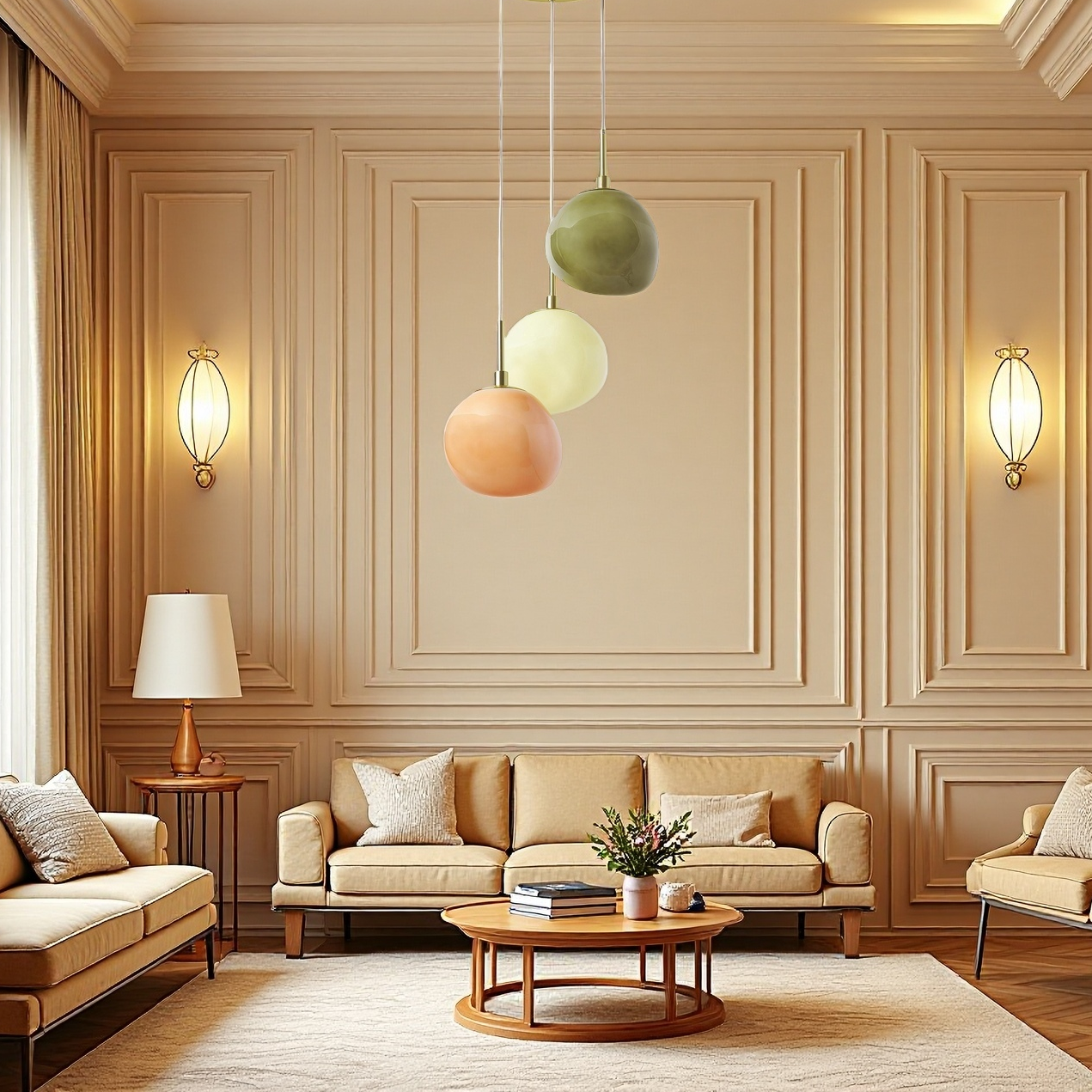 Baya Natural Three-Color Opal Glass Cluster Pendant Light