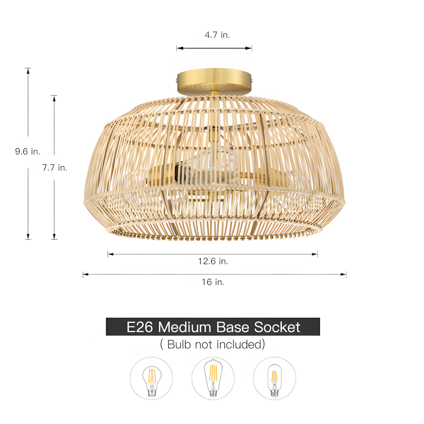 Lyril Boho Rattan Semi Flush Mount Ceiling Light