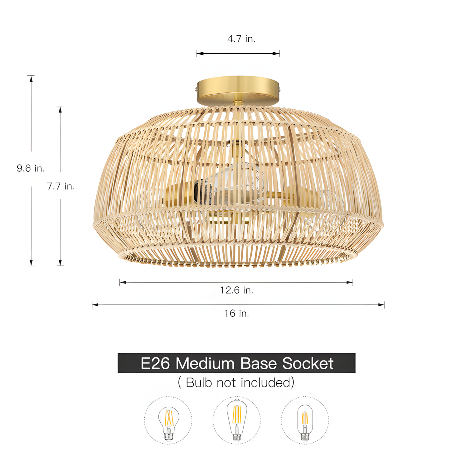 Lyril Boho Rattan Semi Flush Mount Ceiling Light