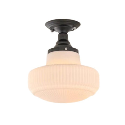 Iveria Striped Milk Glass Schoolhouse Flush Mount Ceiling Light