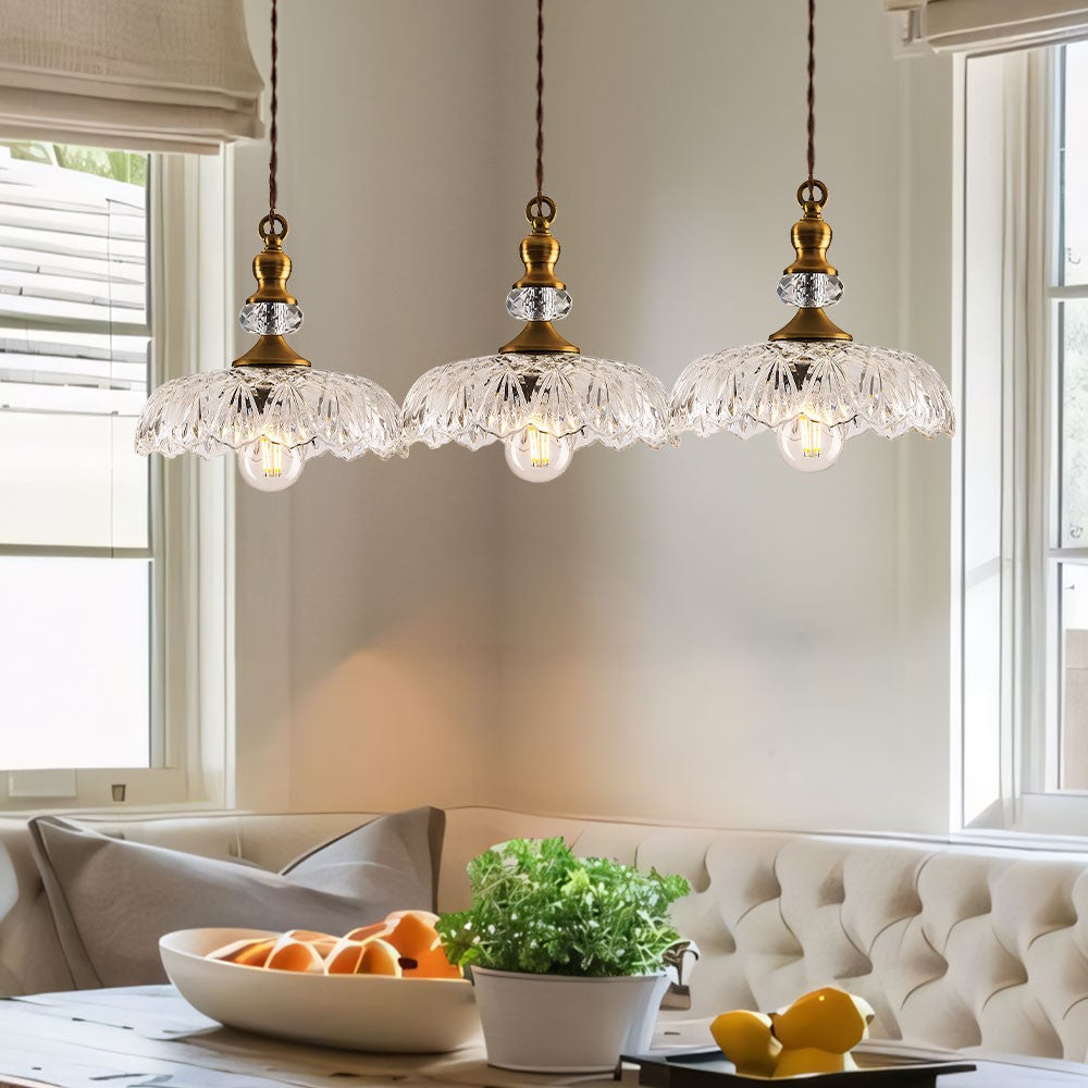 Jaime Antique Brass and Glass Flower Pendant Light