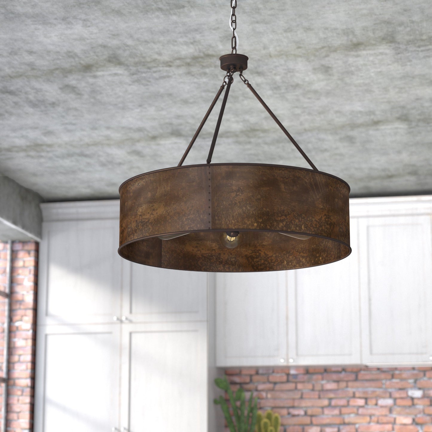Ezra Vintage Bronze Industrial Pendant Light with Drum Shade