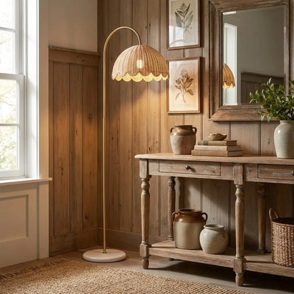 Marlowe Vintage Style Rattan Shade Wood - Based Floor Lamp