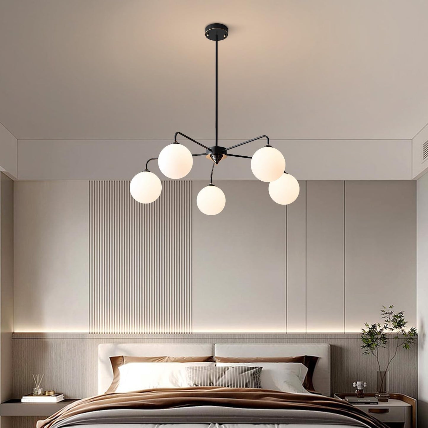Maytoni Modern 5 Lights White Glass Globe Chandelier