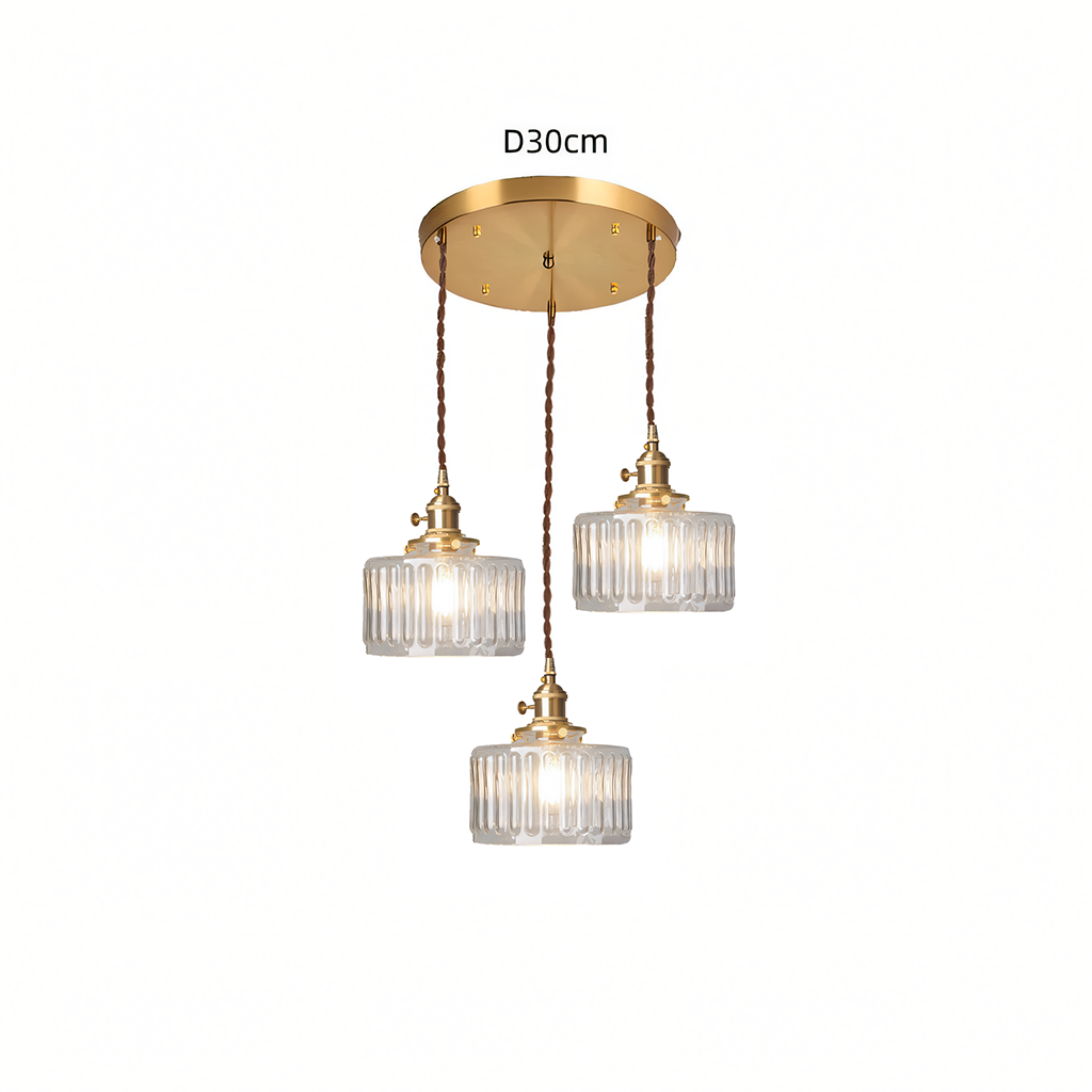 Zavier Vintage Cylinder Wave Pattern Glass Shade Pendant Chandelier