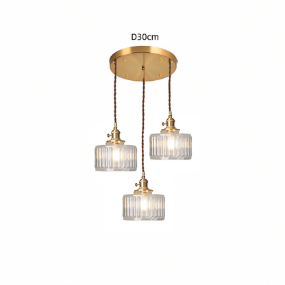 Zavier Vintage Cylinder Wave Pattern Glass Shade Pendant Chandelier