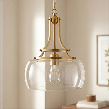 Thalys Brushed Gold Clear Glass Shade Charleston Pendant Light