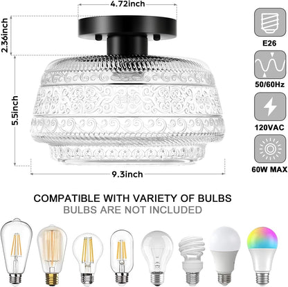 Ixionis Farmhouse Patterned Glass Semi Flush Mount Ceiling Light