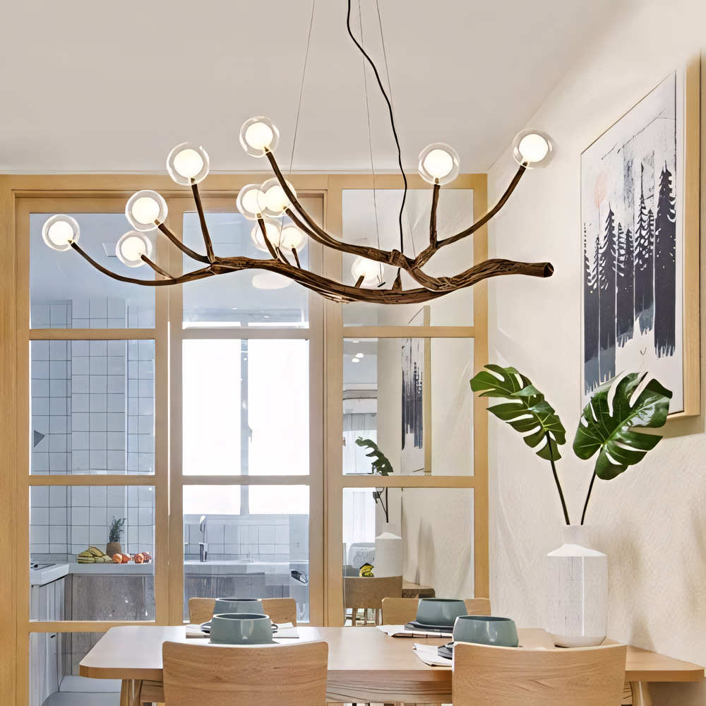 Damian Rustic Tree Branch Chandelier with Bubble Glass Lamp Shades