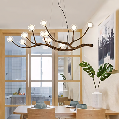 Damian Rustic Tree Branch Chandelier with Bubble Glass Lamp Shades