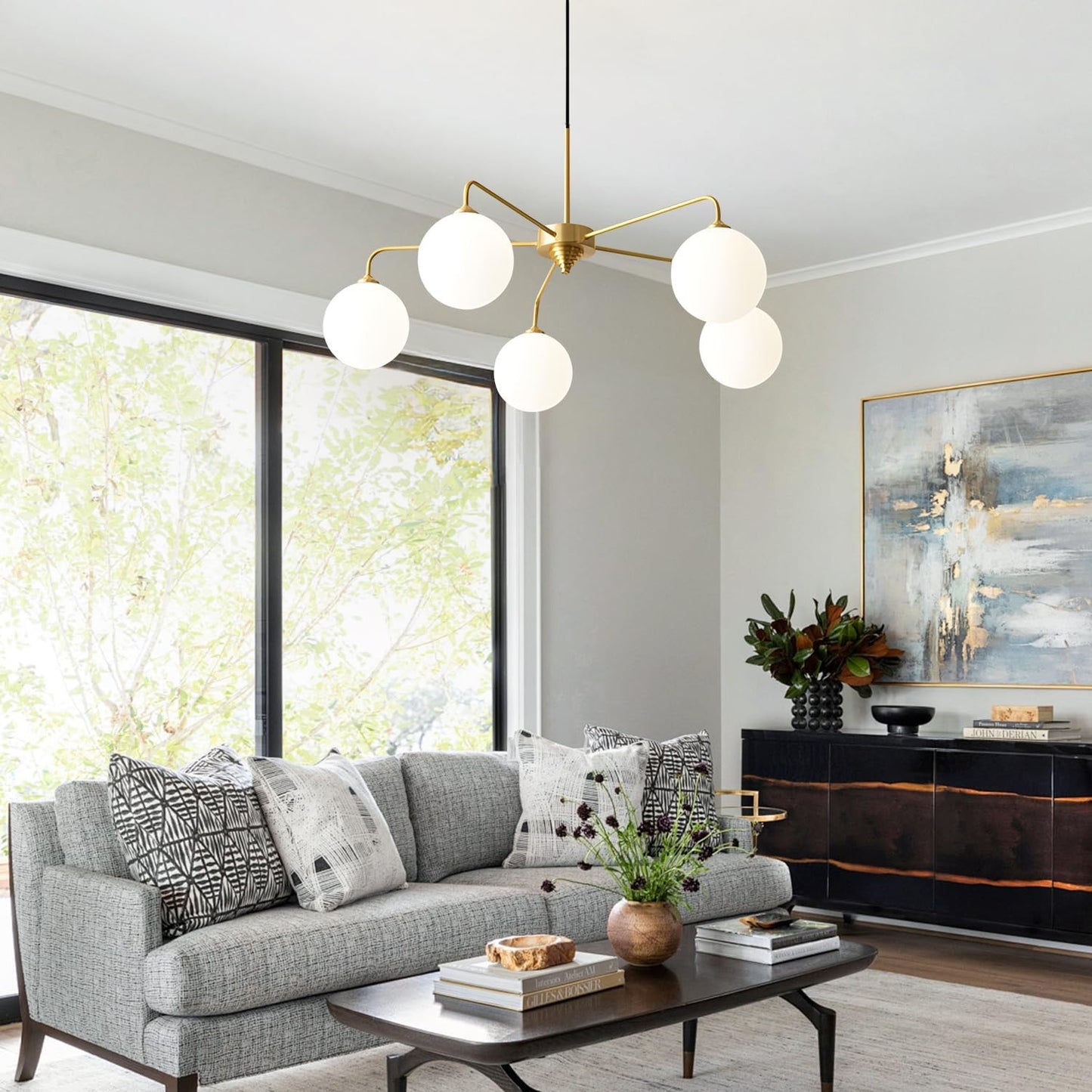 Maytoni Modern 5 Lights White Glass Globe Chandelier