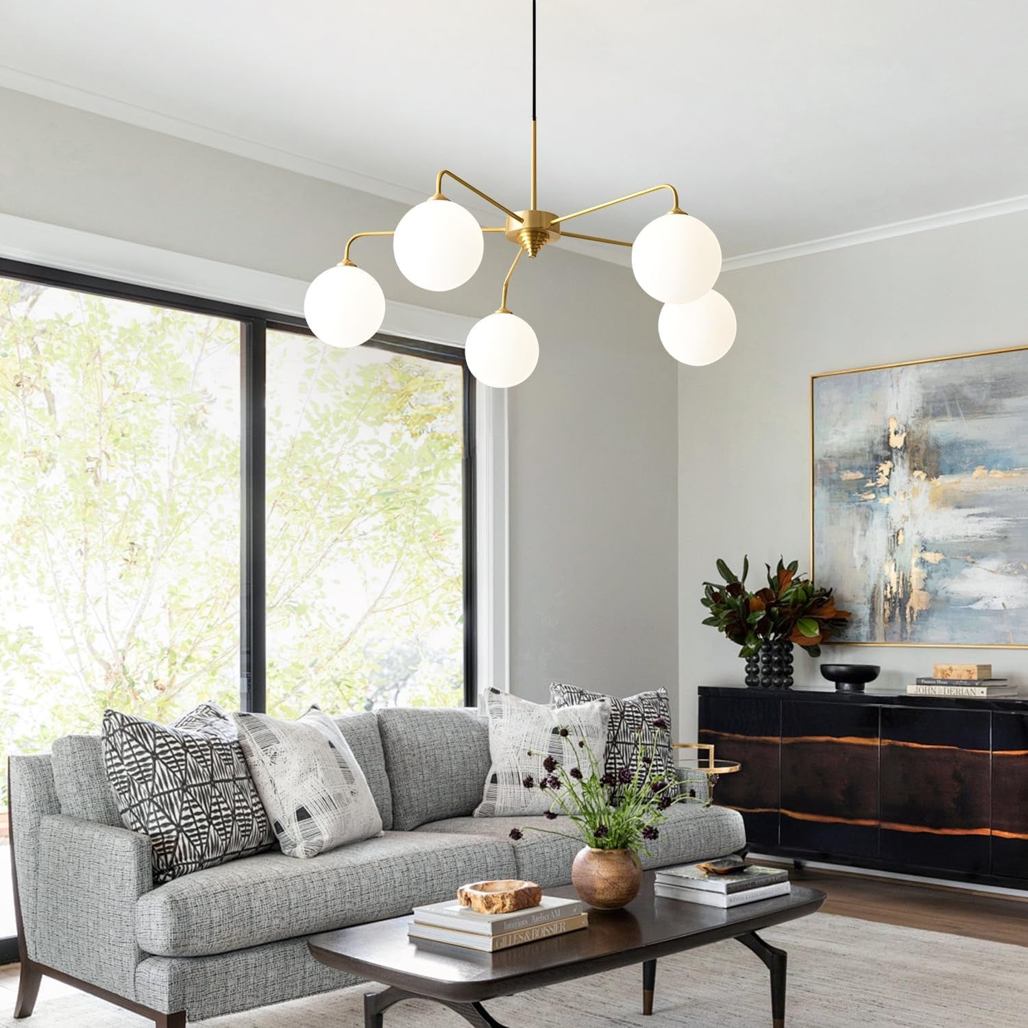 Maytoni Modern 5 Lights White Glass Globe Chandelier