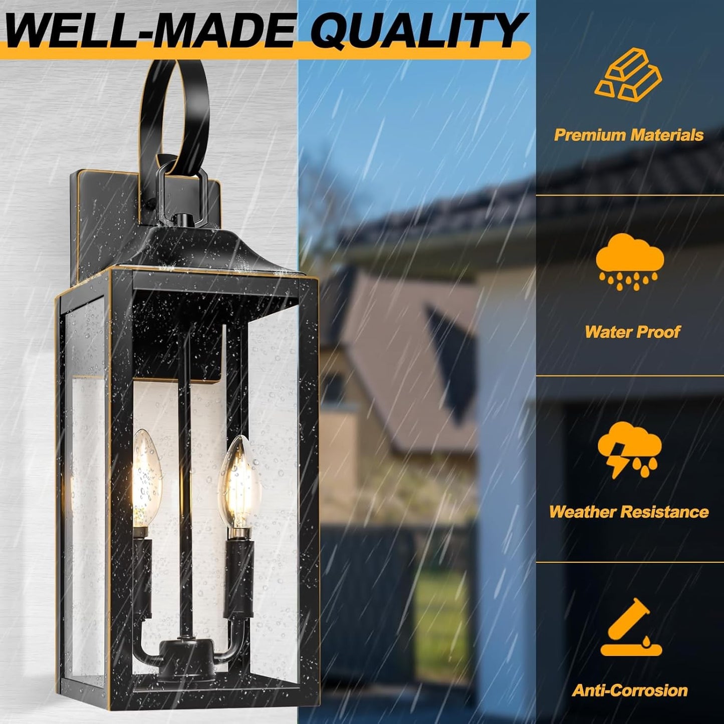 Phelon Large Black Metal Lantern Outdoor Wall Sconce