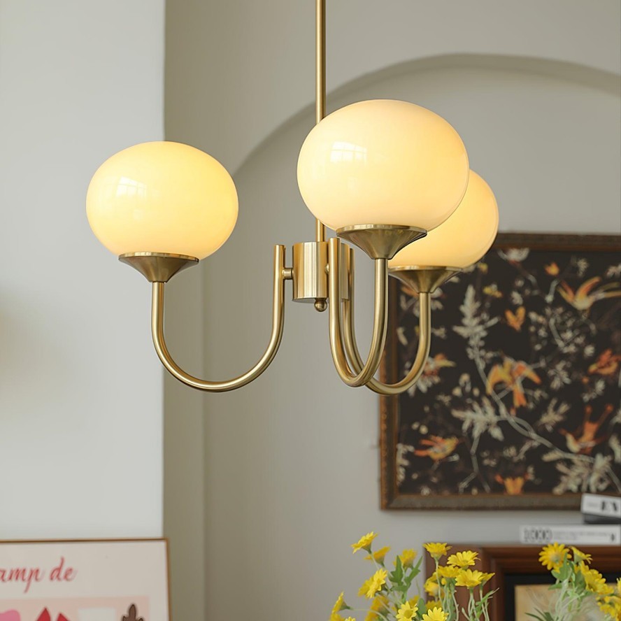 Bianca Colored Glass Shade Chandelier with Globes