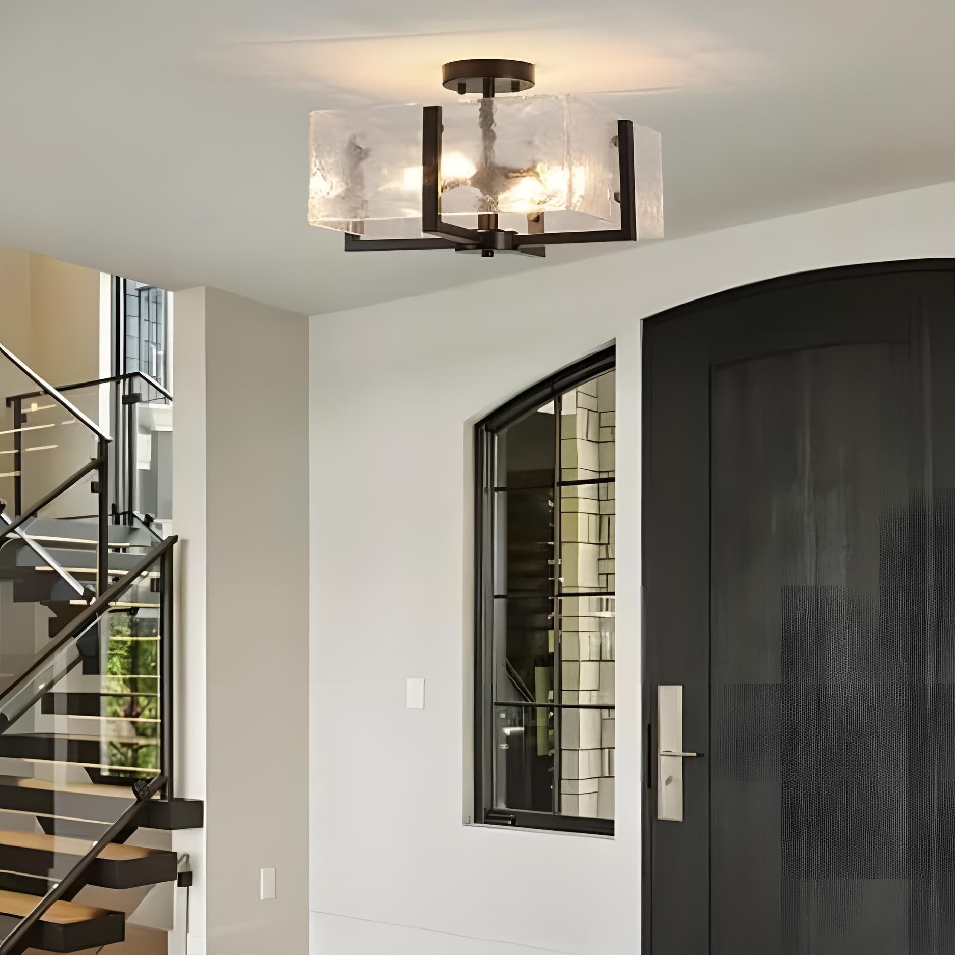 Coriander Black Rectangular Water Rippled Glass Ceiling Light