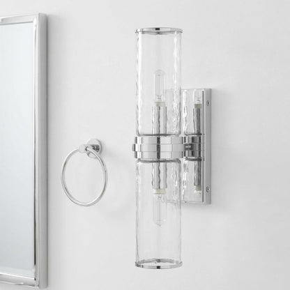 Cora Farmhouse Hammered Glass Double Tube Sconce