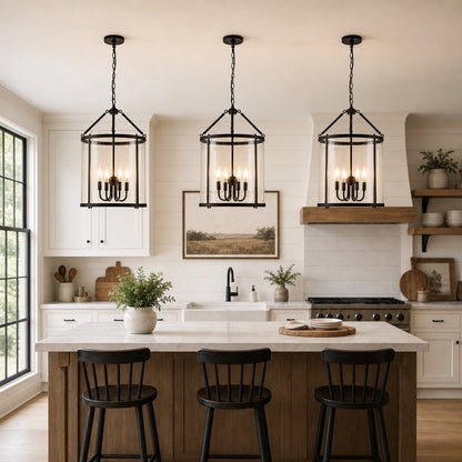 Merrick Metal Lantern Round Glass Chandelier