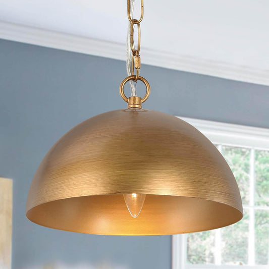 Meadow Farmhouse Brushed Gold Metal Dome Pendant Light