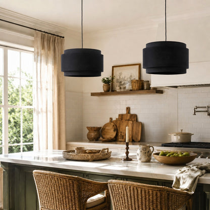 Virelai Modern Linen Double Drum Pendant Light