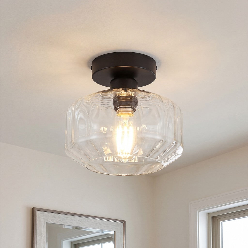 Ozma Stylish Wavy Glass Lantern Flush Mount Ceiling Light
