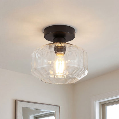 Ozma Stylish Wavy Glass Lantern Flush Mount Ceiling Light