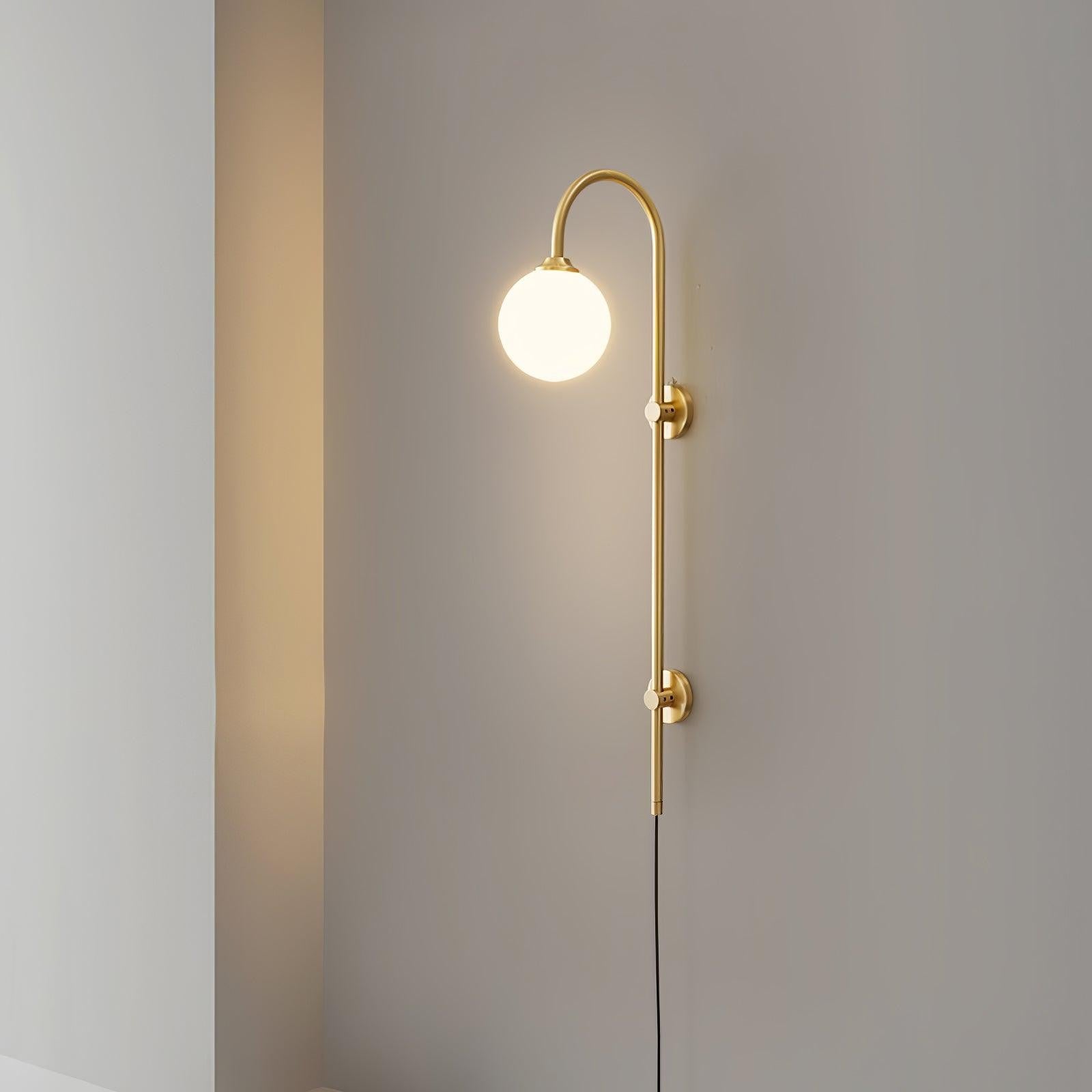 Qorven Minimalist Long Pole Globe Brass Plug In Wall Sconce