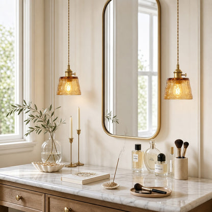 Seraphel Vintage 1-Light Glass Brass Pendant Light