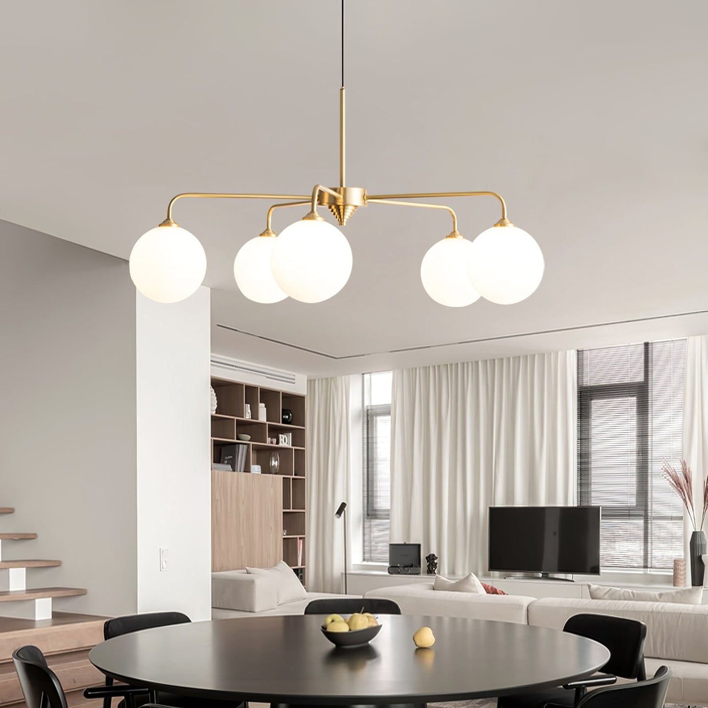 Maytoni Modern 5 Lights White Glass Globe Chandelier