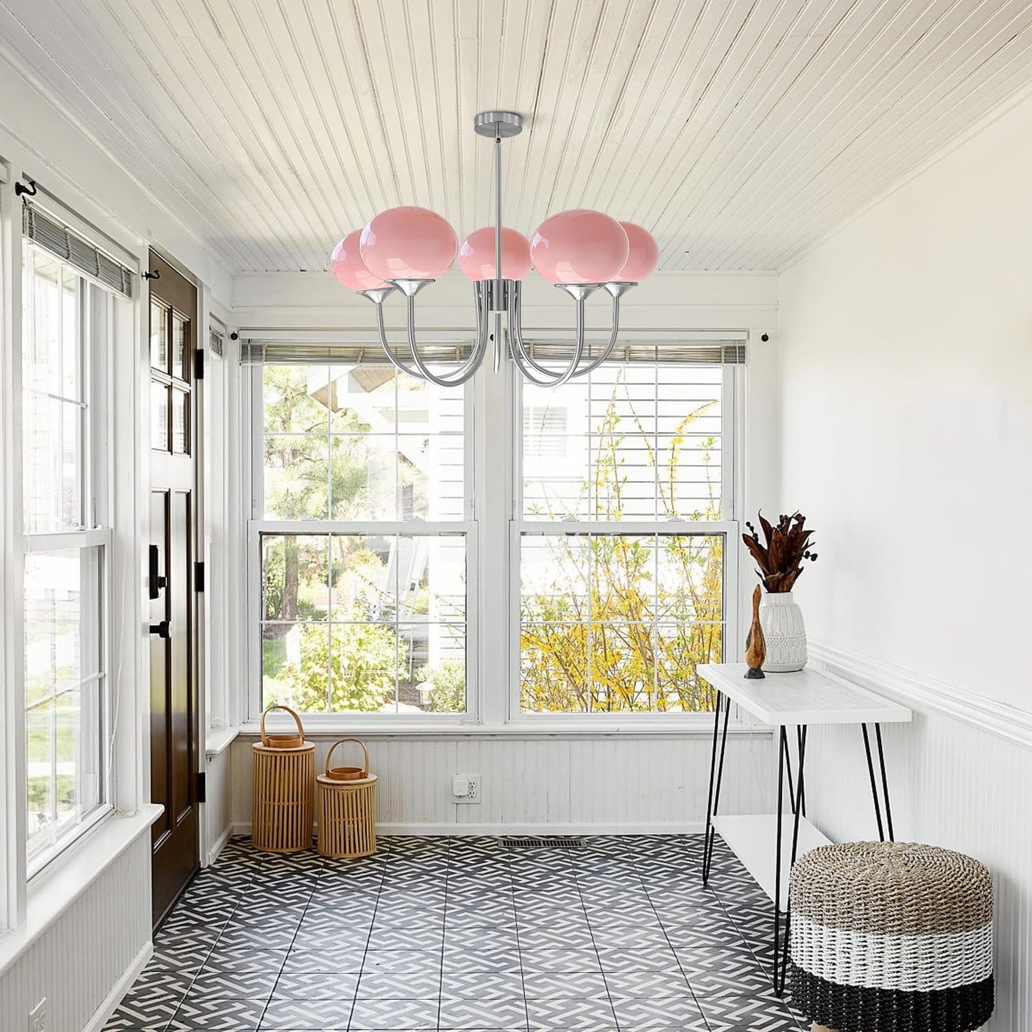 Bianca Colored Glass Shade Chandelier with Globes