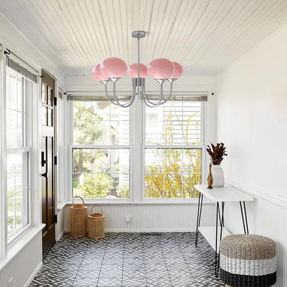 Bianca Colored Glass Shade Chandelier with Globes