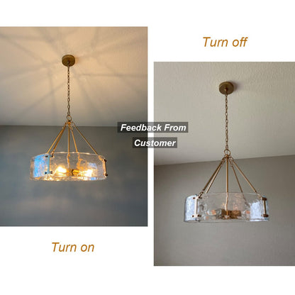 Vornix Modern 4 Light Gold Textured Glass Drum Pendant Light