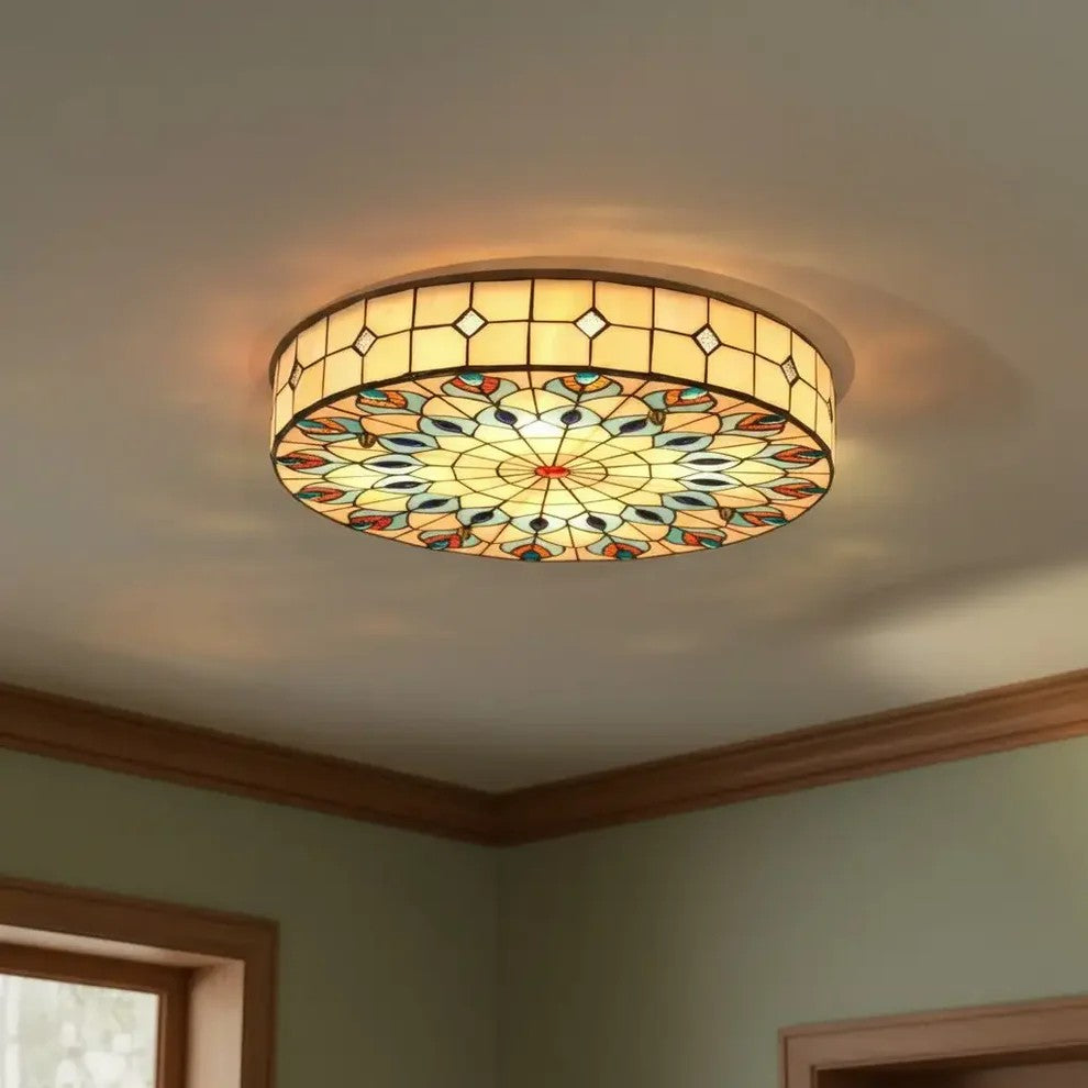 Eiridian Vintage Tiffany Stained Glass Flush Mount Ceiling Light