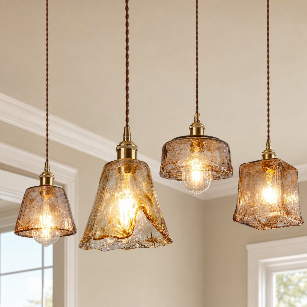 Cyralix Brass Coffee Water Ripple Glass Pendant Light