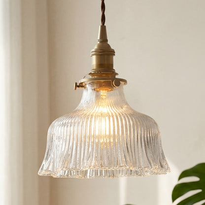 Hermin Antique Flower Ribbed Glass Pendant Light