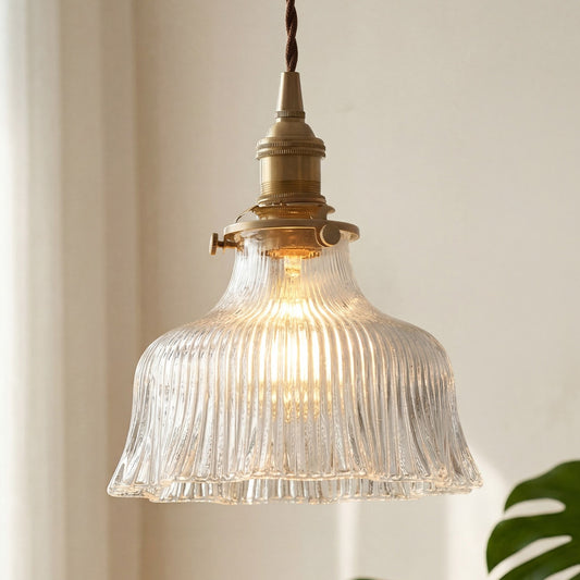 Hermin Antique Flower Ribbed Glass Pendant Light