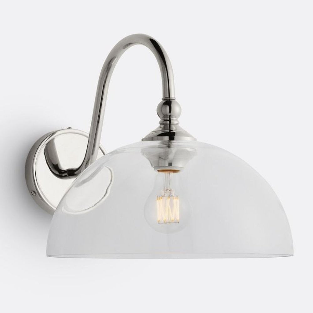 Cygnira Vintage Brass Glass Curved Neck Wall Light
