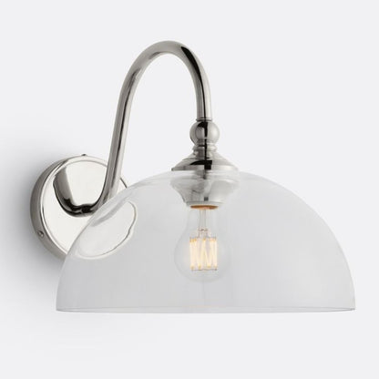 Cygnira Vintage Brass Glass Curved Neck Wall Light