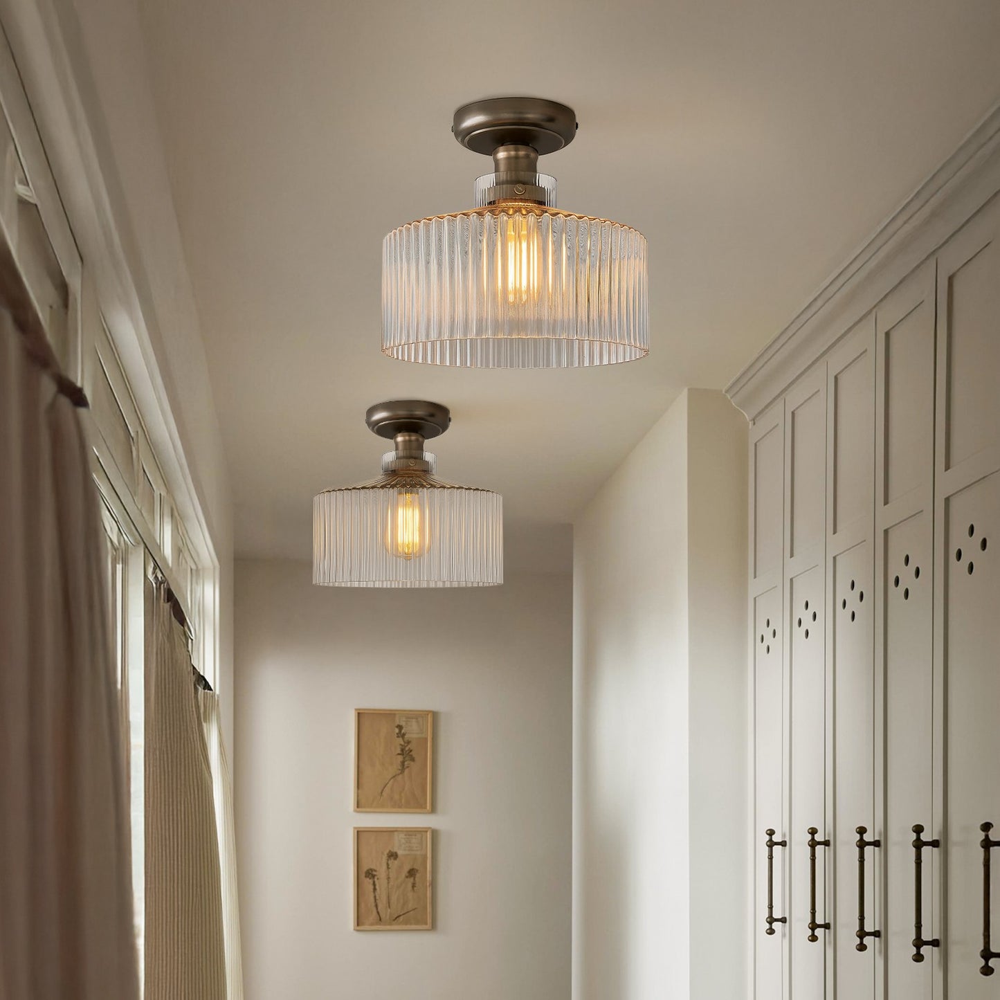 Bramwell Industrial Ribbed Glass Flush Mount Ceiling Light