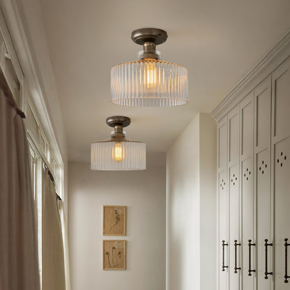Bramwell Industrial Ribbed Glass Flush Mount Ceiling Light
