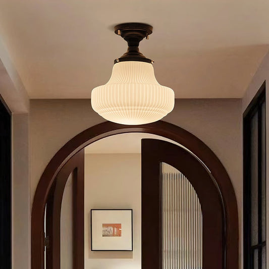 Iveria Striped Milk Glass Schoolhouse Flush Mount Ceiling Light