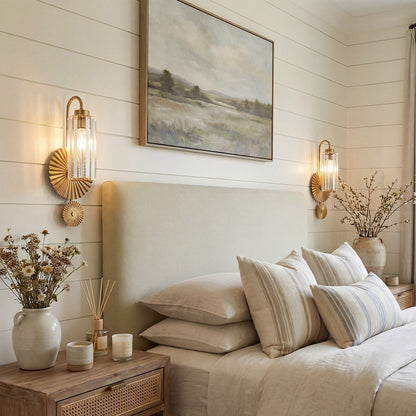 Solstice Brushed Brass Crystal Ribbed Glass Wall Sconce