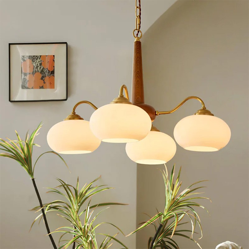 Xyrian Farmhouse Wood White Bauhaus Persimmon Chandelier